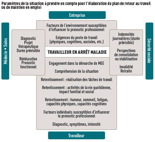 Paramètres de la situation à prendre en compte pour l'élaboration du plan de retour au travail ou de maintien en emploi